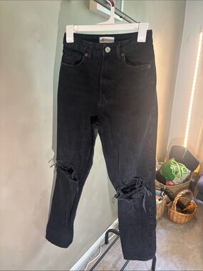 Zara Men's Black Slim Straight Ripped Jeans